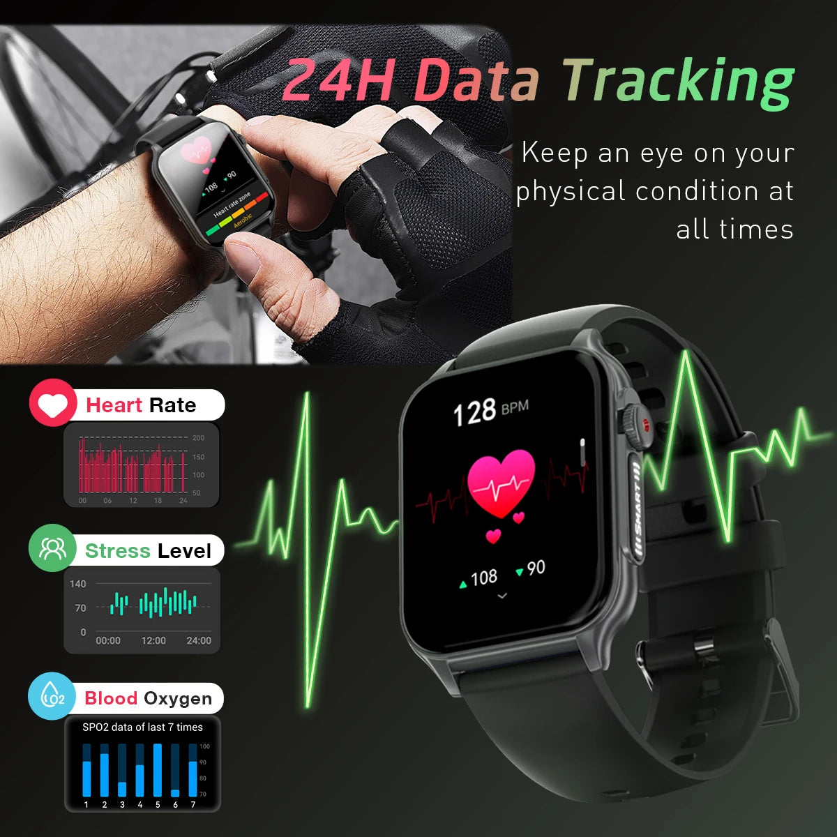 2025 New Smart Watch Men IP67 Outdoor Sports Dazzling Color Breathing Light  Health Monitor 1.96" BT Call P6