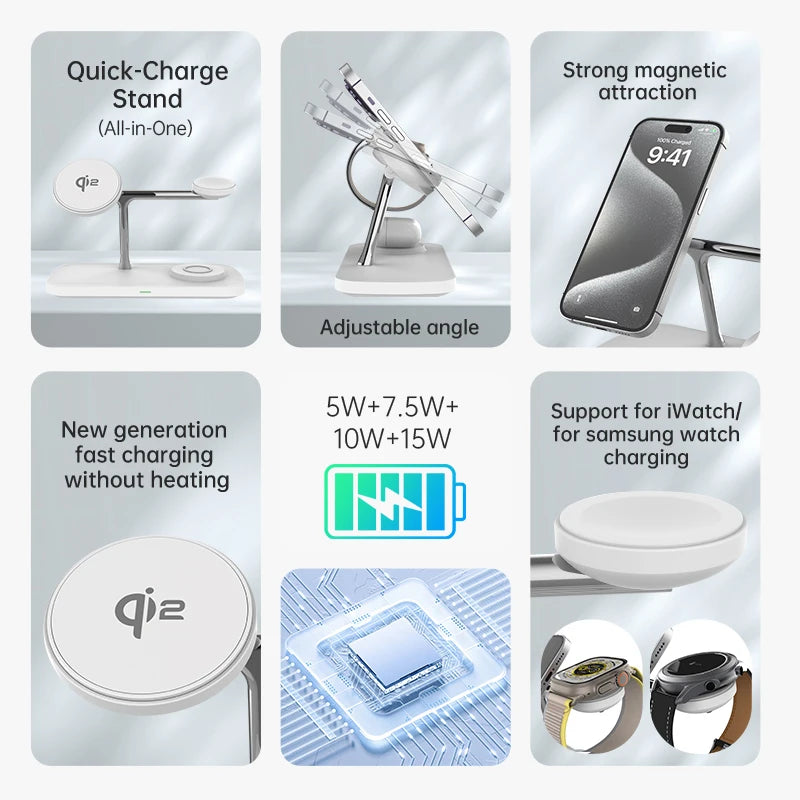 QI2 3 in 1 Magnetic Wireless  Fast Chargers For iPhone 16 15 14 13 12 For Apple Watch Airpods 2 3 4