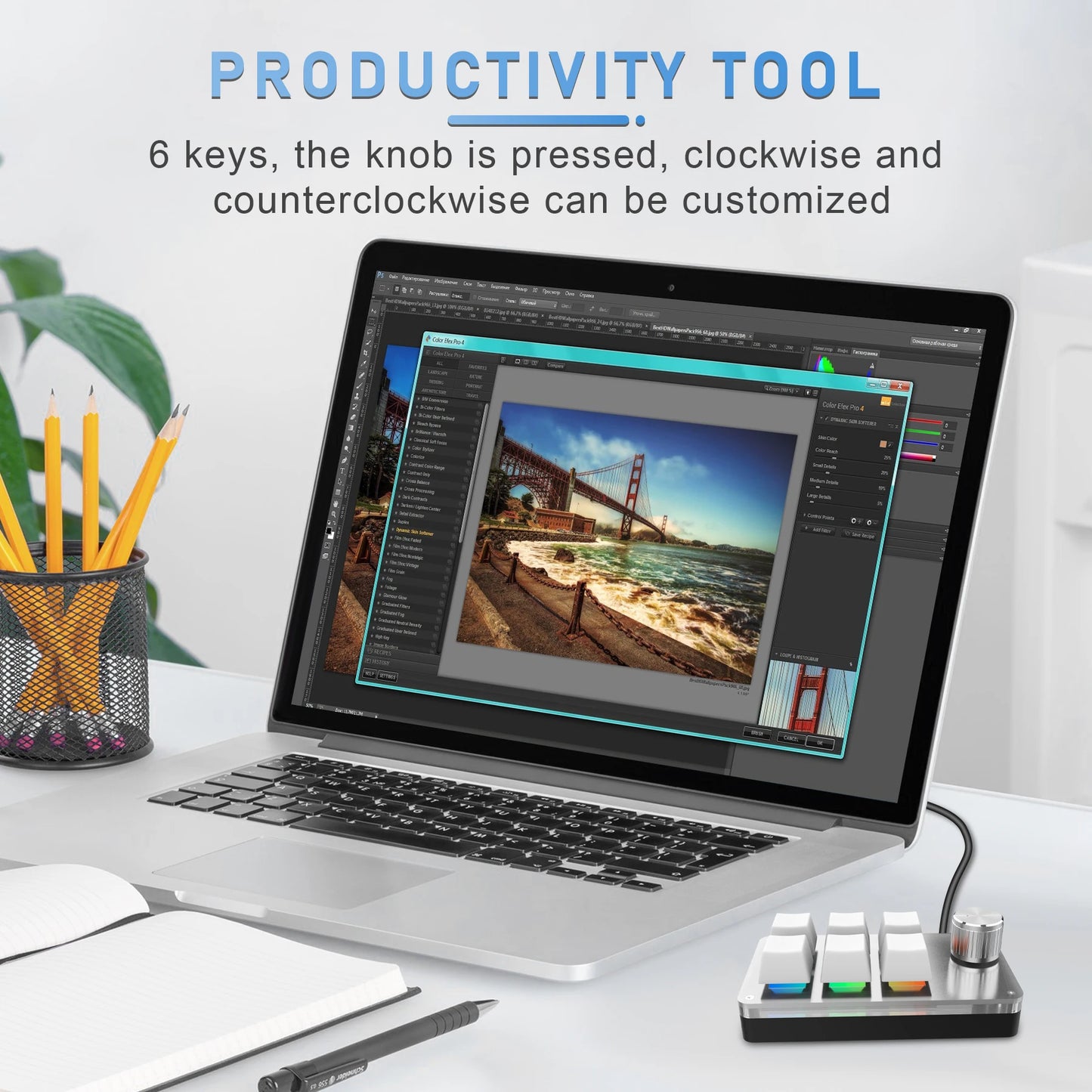 6-Key 1-Knob RGB Macro Pad – USB Mini Mechanical Keyboard for Photoshop & Gaming