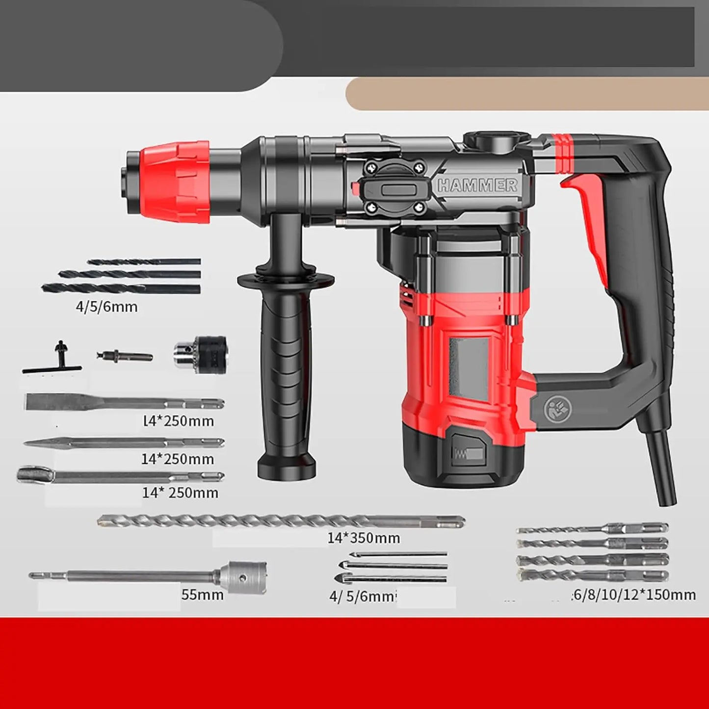 Rotary Hammer Drill with Safety Clutch, 1100 RPM AC Corded Rotomartillo for Concrete - Including 6 Bits,Carbon Brush,Carry