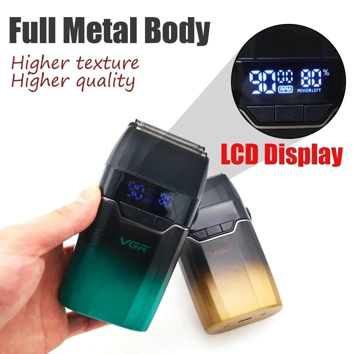 VGR Professional Hair Clipper Kit – DLC Blade, Full Metal Body, LED Display