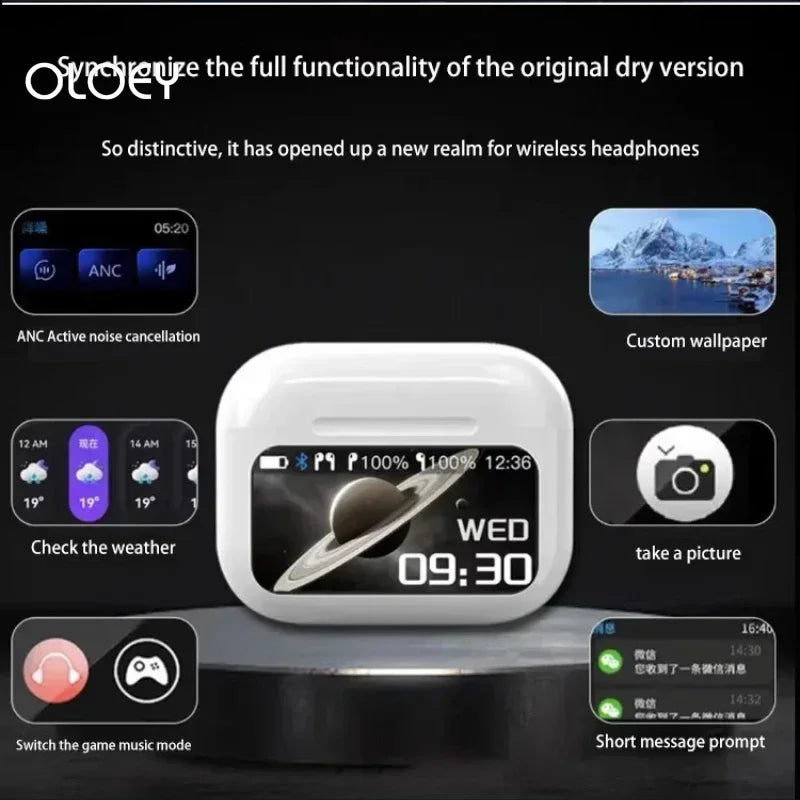 A9 Pro ANC Wireless Bluetooth 5.3 Earphones App Noise-canceling Call Headphones Waterproof Sports Gaming Touch Screen Headset