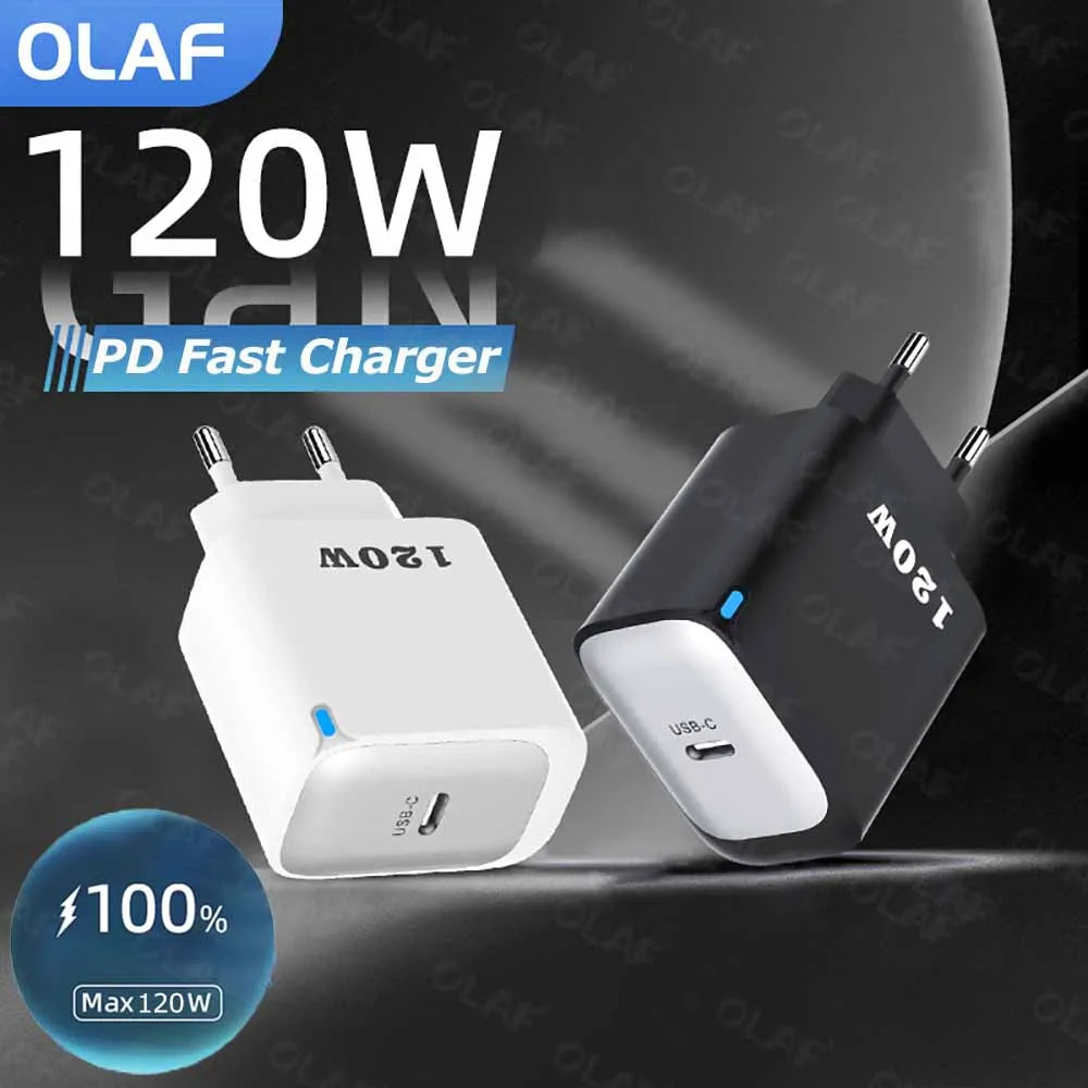 120W PD Fast Charger Type C Quick  3.0 USB C For iPhone 15 16 Samsung Xiaomi 0.25m USB C to C Short Cable