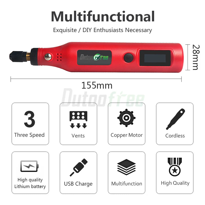 USB Wireless Mini Electric Rotary Drill – 5000-15000 RPM