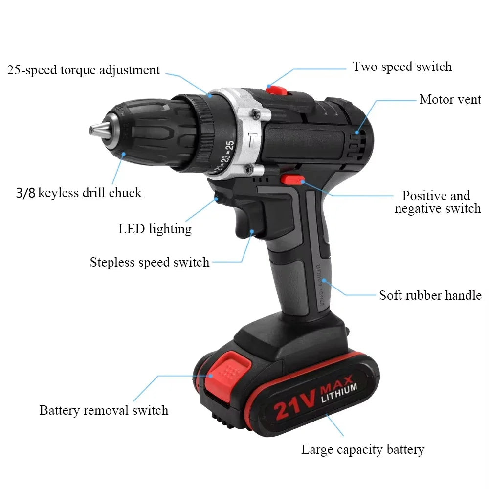21V Cordless Impact Drill – High Power DIY Tool