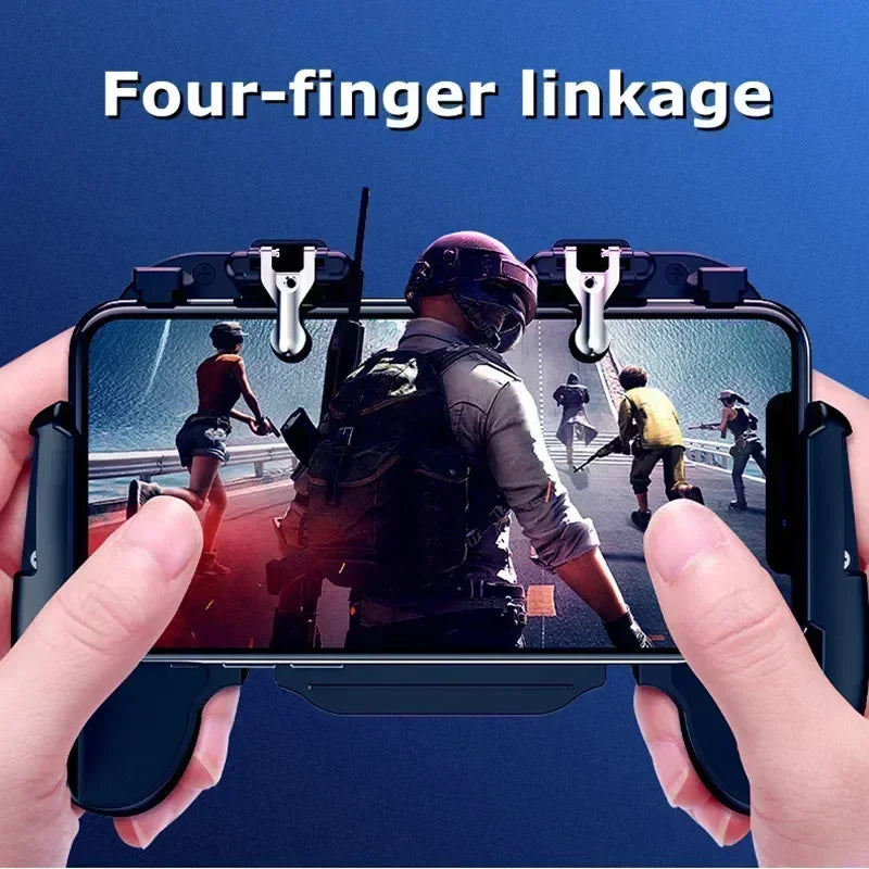 H5 Mobile Phone 4 Fingers Gamepad Controller with Cooling Fan Radiator L1R1 Trigger Joystick for iPhone Android PUBG Game Handle