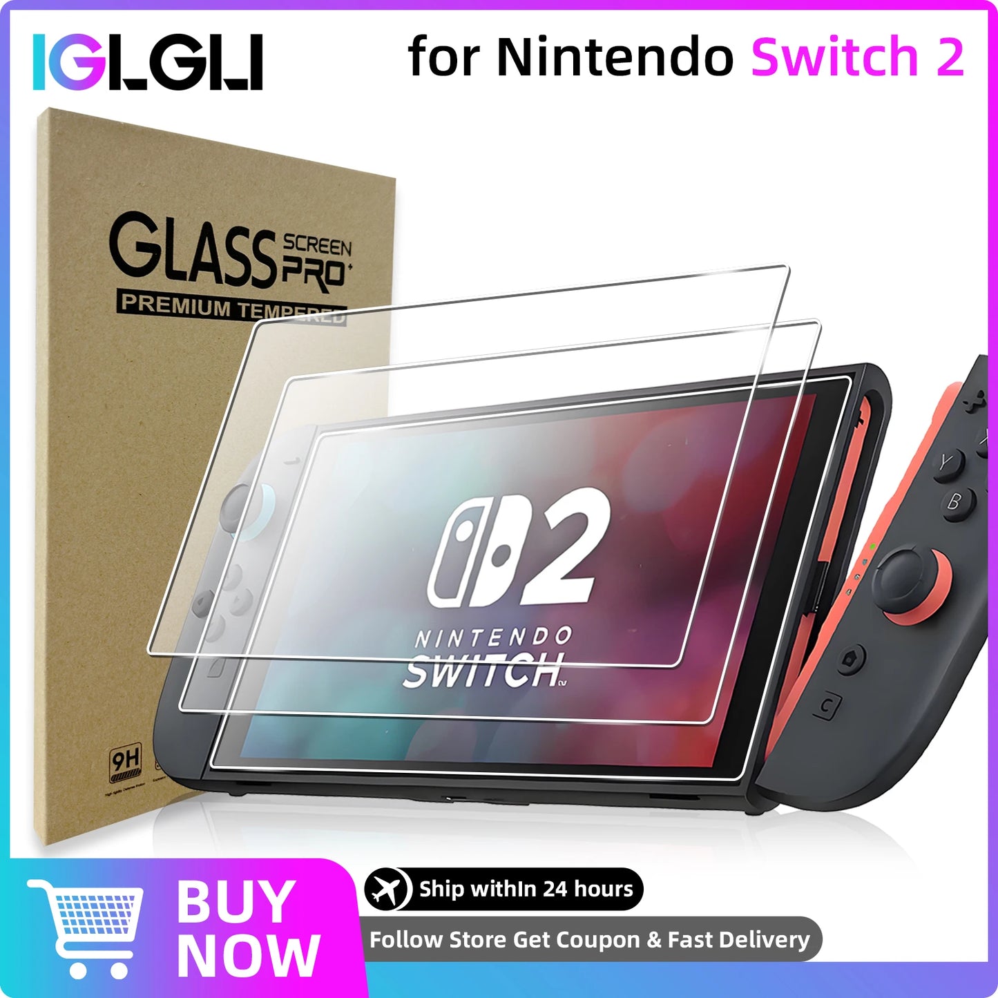 9H Tempered Glass for Nintendo Switch 2 Screen Protector, HD Clear Anti-Scratch Protective Film Switch2 Console Accessories