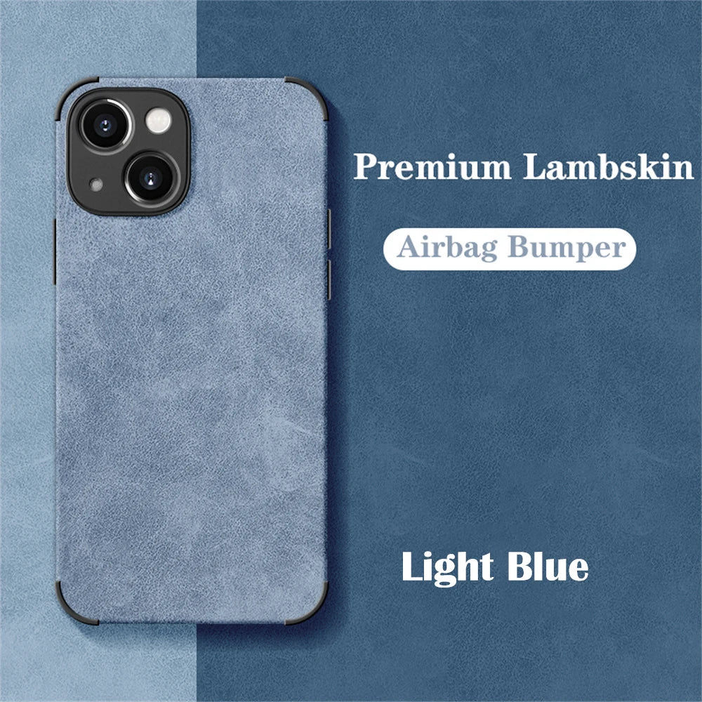 Luxury Shockproof Matte Lambskin Leather Case for iPhone 16 15 14 13 12 11 Pro X XR XS Max 7 8 Plus Soft Fabric Vintage Cover