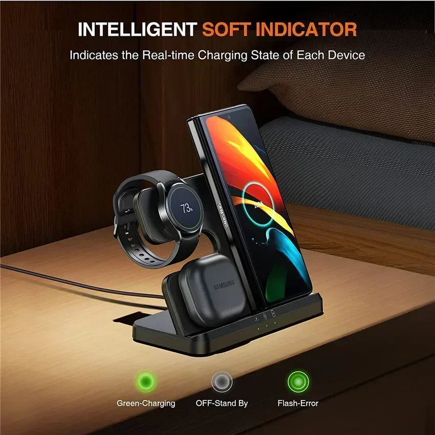 3 In 1 Wireless Charger Stand Fast Charging Dock Station for Samsung Z Fold 3 S23 S22 Galaxy Watch 3 4 5Active 2 S3 S4 Buds