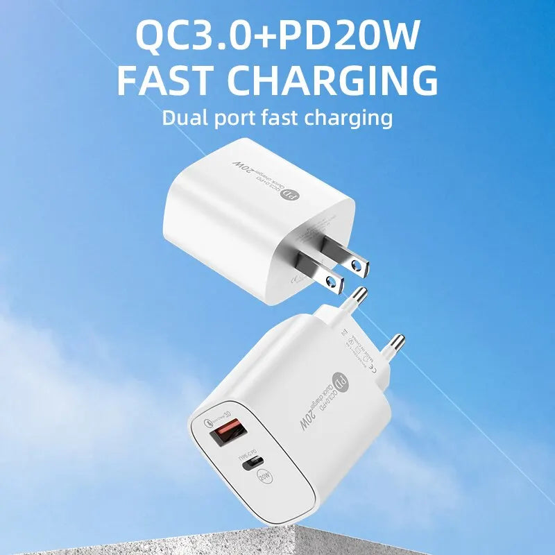 20W USB Fast Charger PD Type C Quick Phone EU/US Plug For iPhone Xiaomi Samsung Huawei USB C Wall