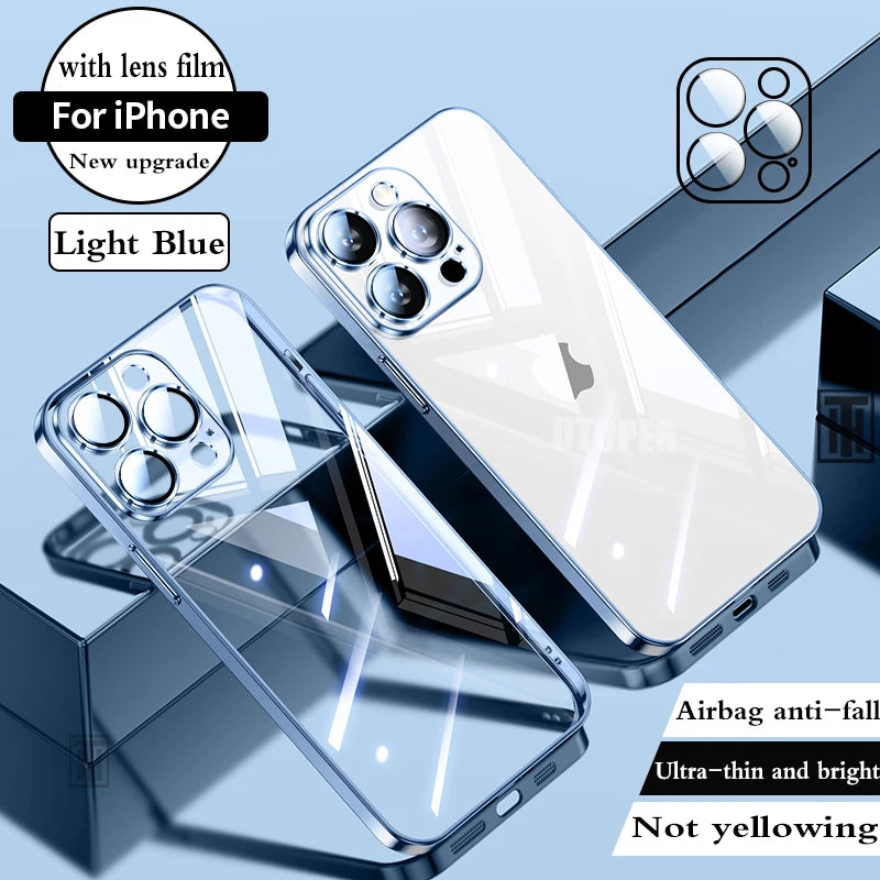 Luxury High Quality Upgrade Plating TPU Soft Case for iPhone 17 Air 16 15 14 13 12 11 Pro Max Plus Clear Lens Film Protect Cover