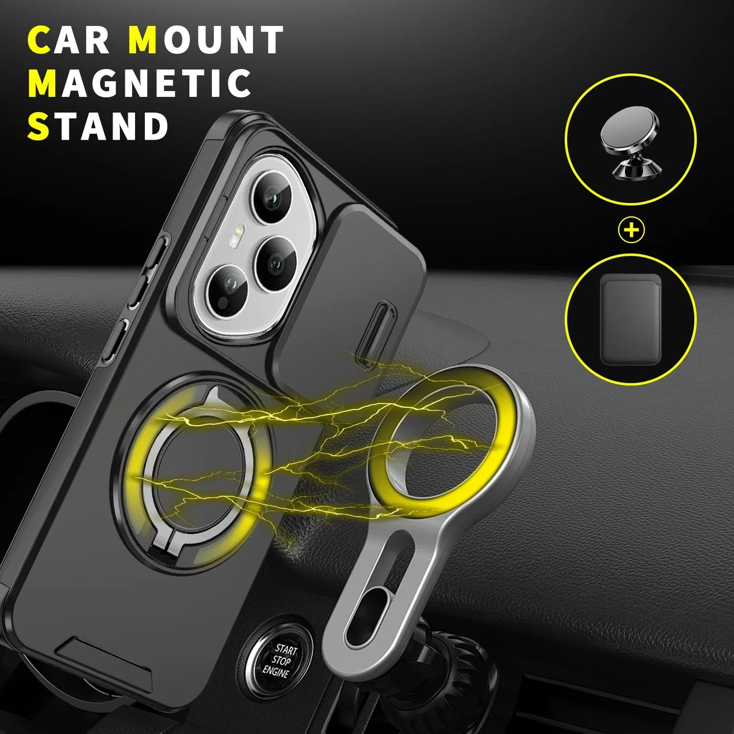 Shockproof Magnetic Case for Honor 400 Pro 5G Slide Camera Lens Ring Stand Protect Cover for Honor 400 Lite X9C Magic7