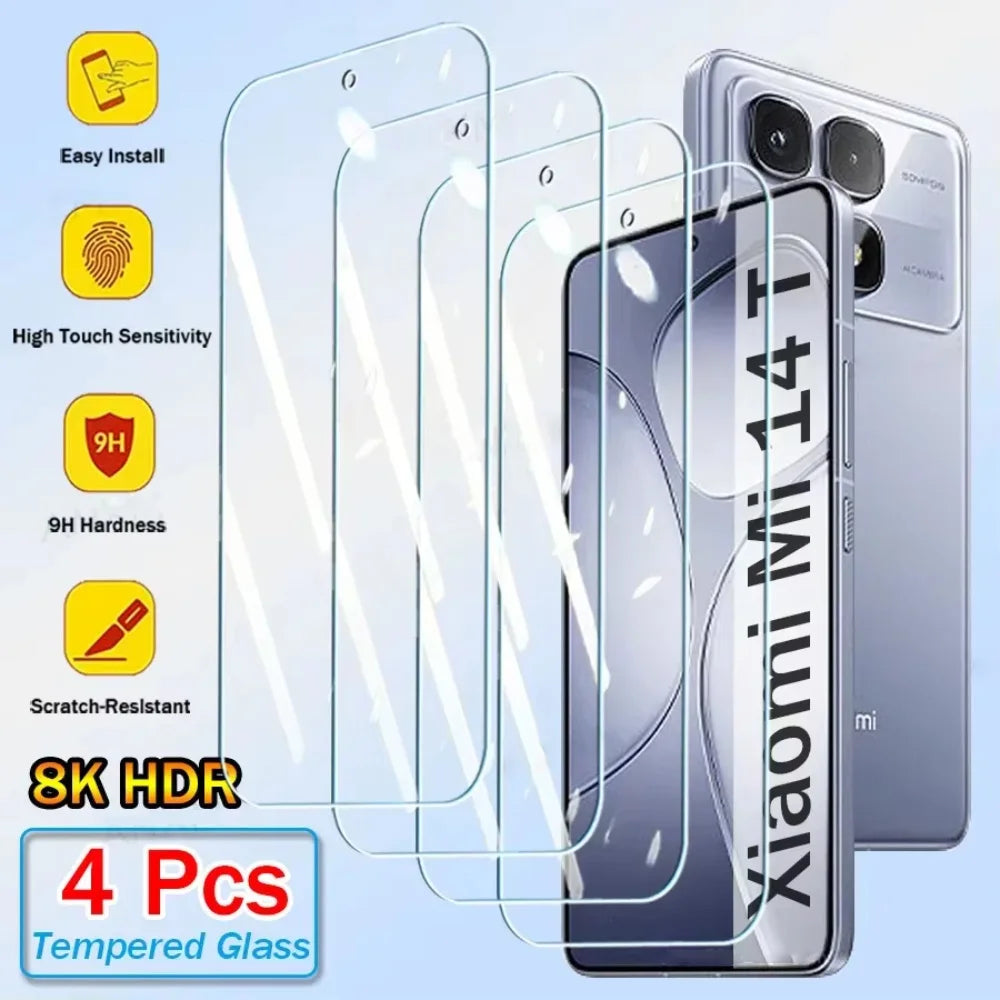 NNBILI 2-4Pcs Transparent HD Tempered Glass For Xiaomi Mi 14T 14 T Pro Screen Protectors Protective Glass Film