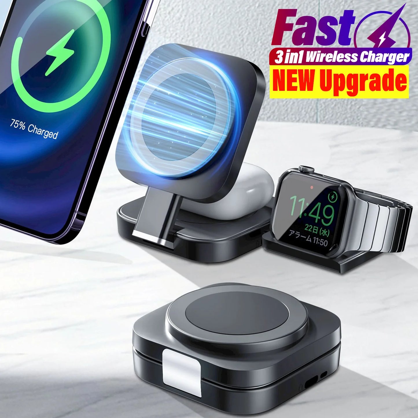 Apple Magsafe Charging Stand Foldable 3-in-1 Magnetic for iPhone 15 Pro 14 13 12 iWatch Airpods 2 3