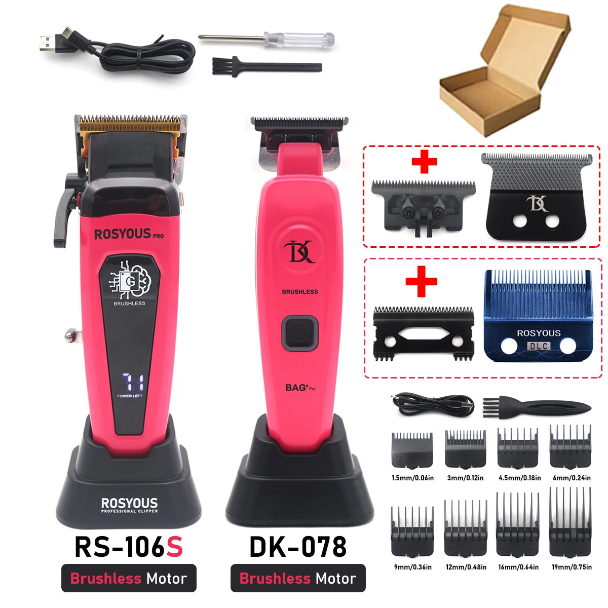 Professional Hair Clipper 106 – Brushless Motor, DLC Blade, LED Display, Base Charger