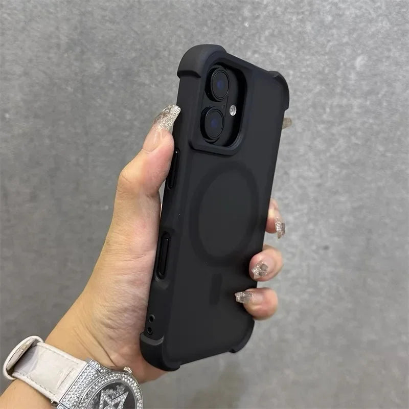 Magnetic Luxury Matte Fall prevention  Armor Shockproof Case For iPhone 15 14 13 12 16 Pro Max Wireless Charge For Magsafe