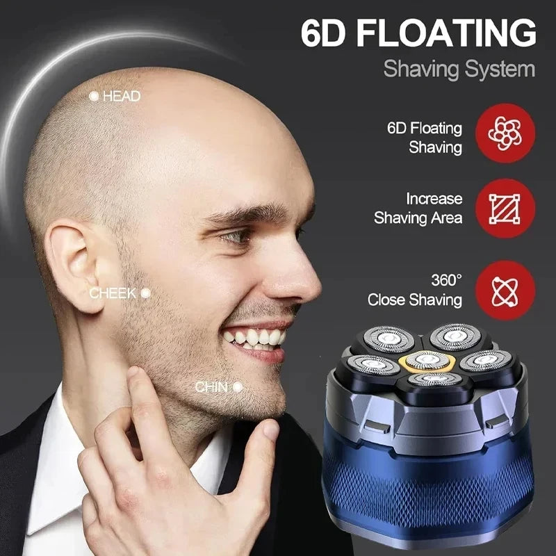 Tinsol 6D Titanium Electric Head Shaver – Magnetic Waterproof Razor for Bald Men