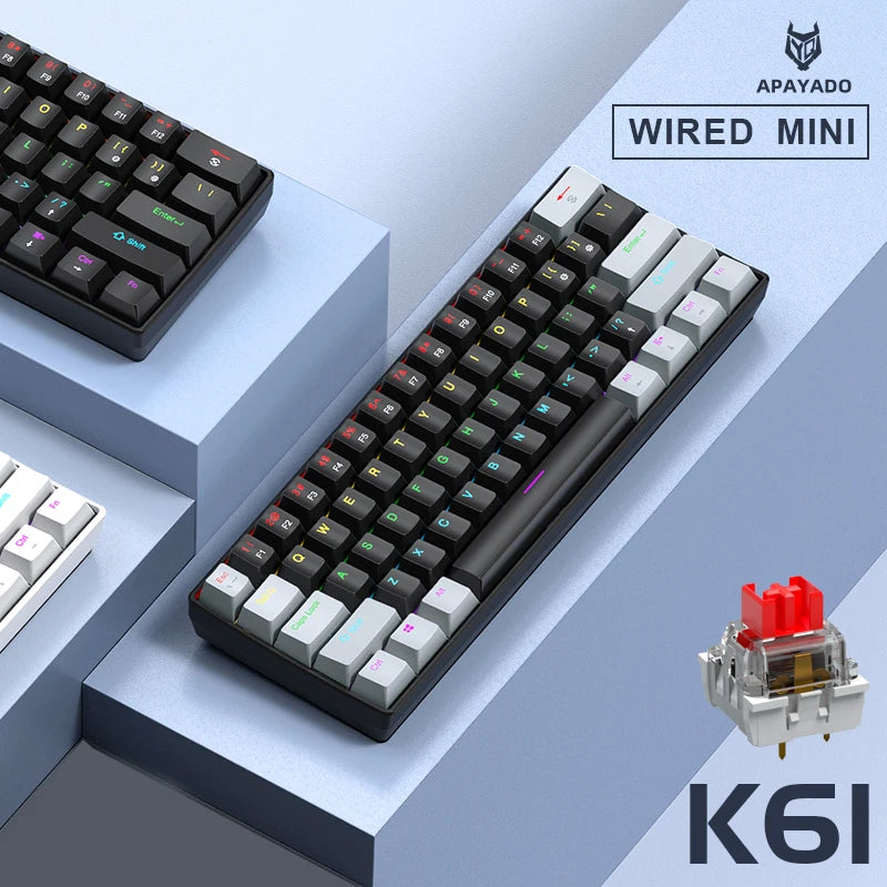 61 Key Mechanical Keyboard Wired, APAYADO K61 RGB 60% Portable Mini Keyboard