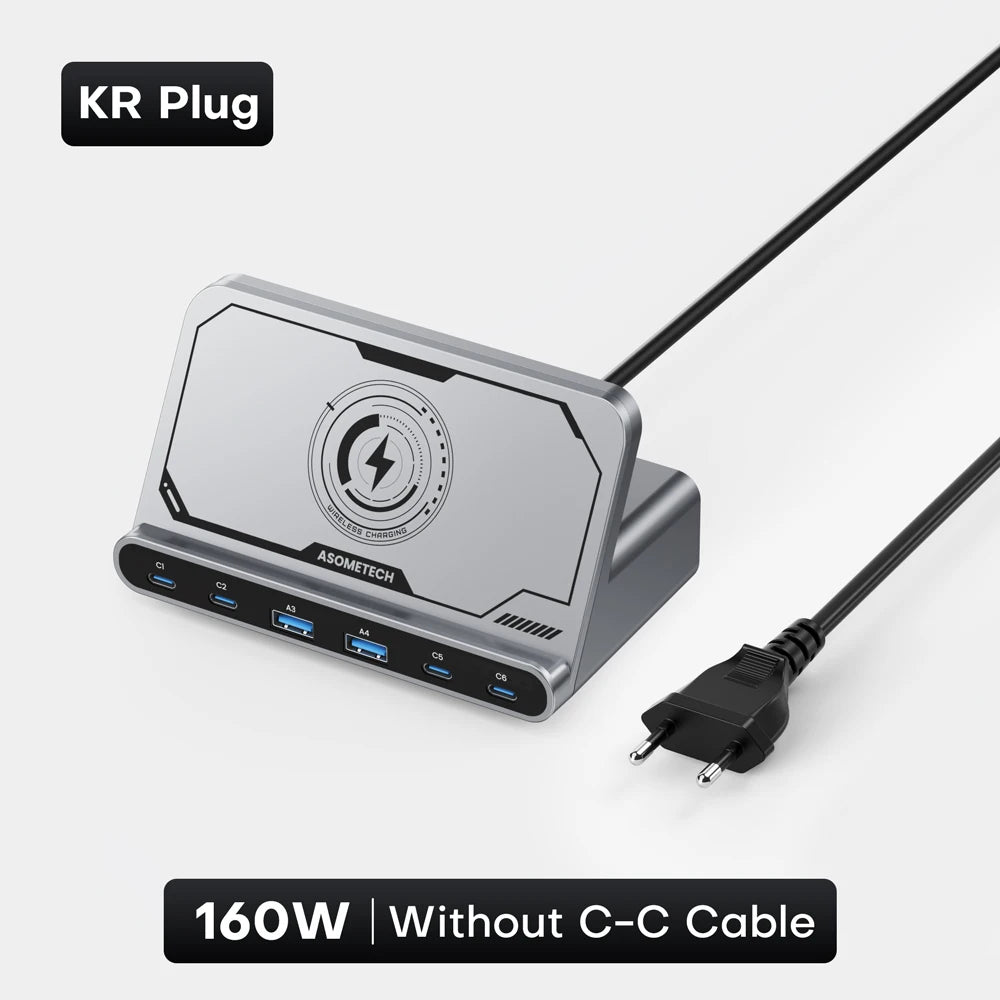 ASOMETECH 160W USB FastCharging Station 7 in 1 Wireless65W 45W PPS PD Type C  For Macbook iPad iPhone 16 Samsung