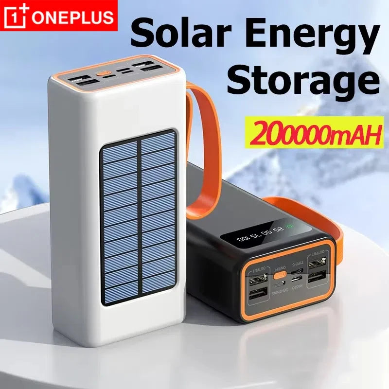 OnePlus 200000mAh Solar Power Bank – Big Capacity with Built-in Cables & LED Light for iPhone & Huawei