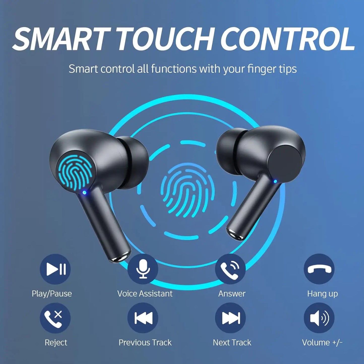 Wireless Earphone Bluetooth 5.3 60H Playback LED Power Display Ear Buds Mic Noise Cancellation Stereo Sound