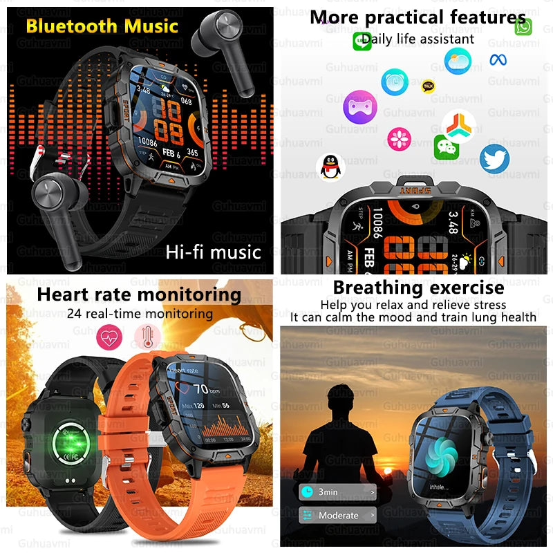 2025 For Xiaomi New Rugged Military GPS Smart Watch Men Bluetooth Call Health Monitoring AI Voice Sports Waterproof