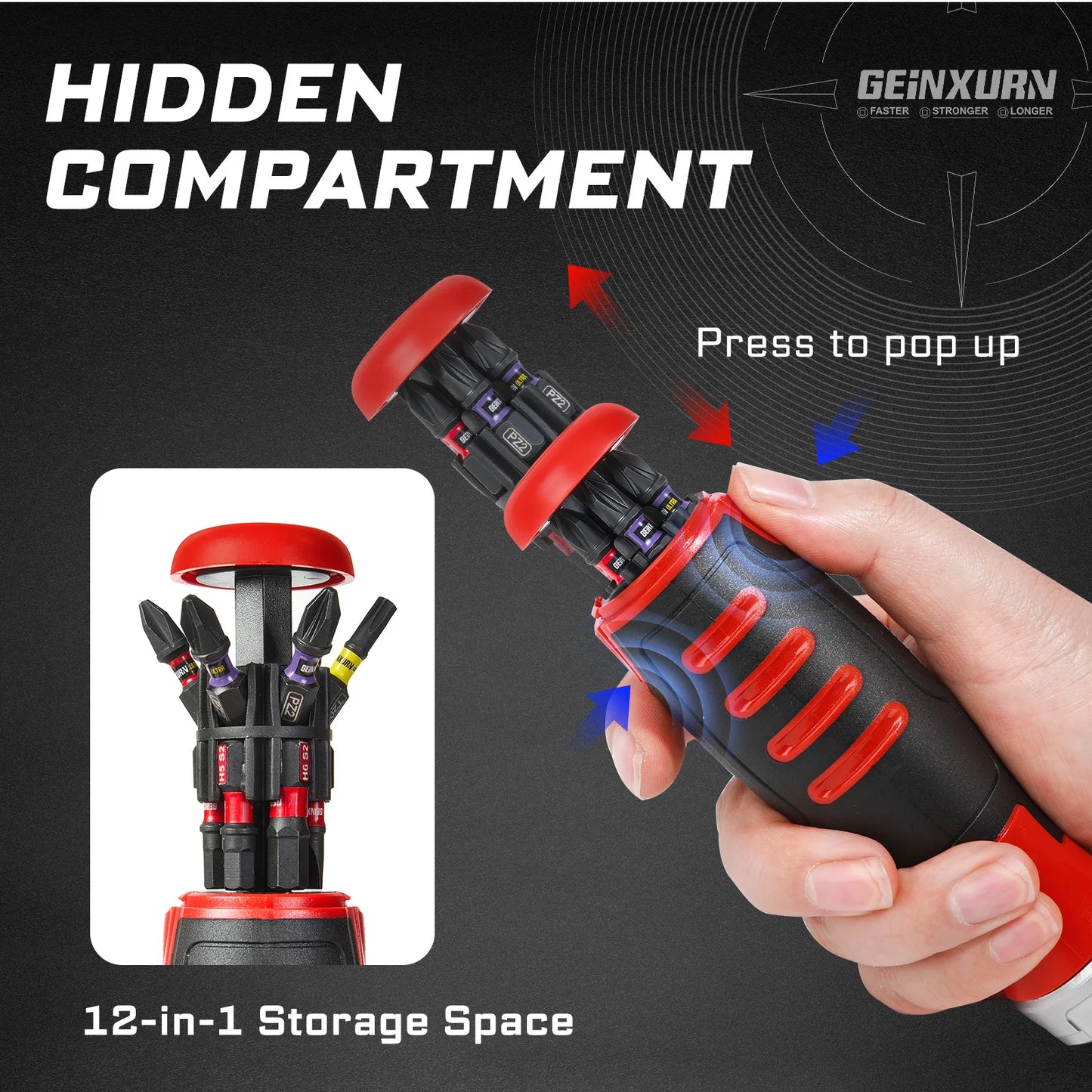Geinxurn Ratcheting Screwdriver Set, Rachet wrench, Rachet bit Handle and Nut Driver with Mixed Impact S2  Bits