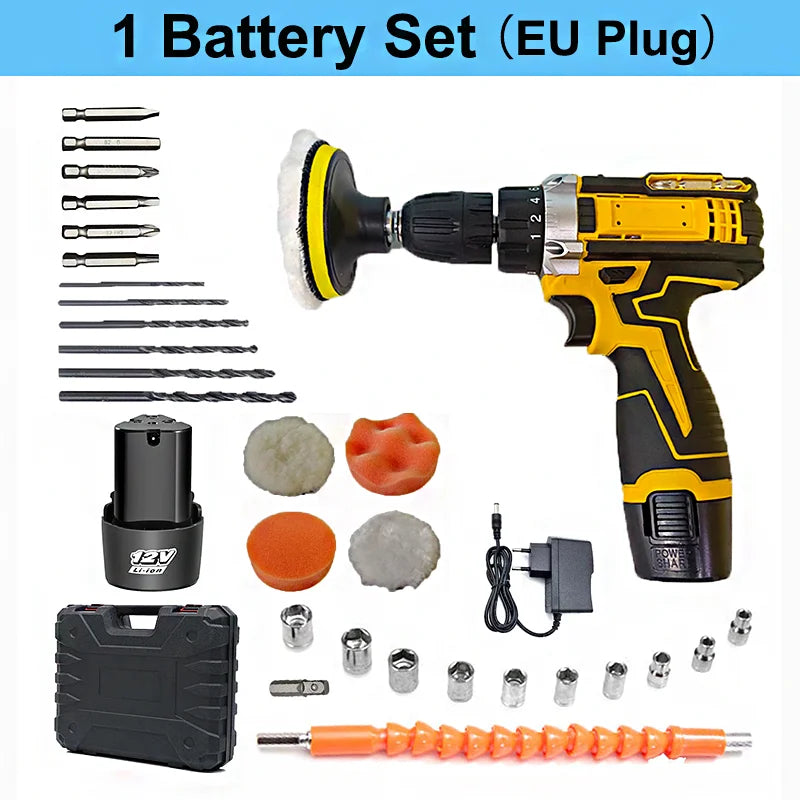 Lithium Electric Drill & Screwdriver Set with Accessory Box
