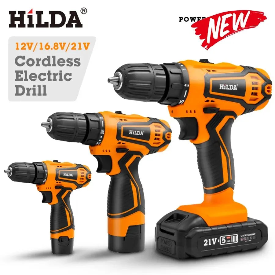 HILDA 12V 16.8V 21V  Drill Electric Screwdriver Mini Wireless Power Driver DC Lithium-Ion Battery Power Tools