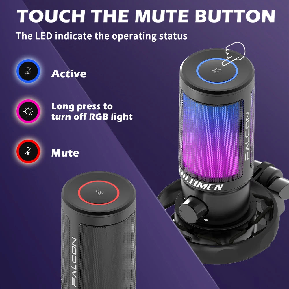 Talomen F8S Gaming USB Microphone – Condenser Mic with Boom Arm & RGB for PS4/PS5 & PC