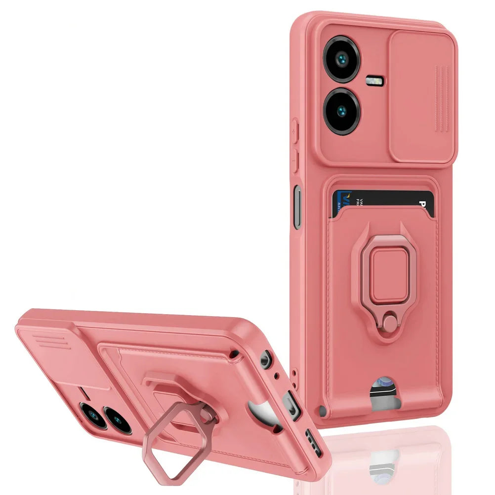 Sliding Camera Protection Case for VIVO Y36 Y27 Y17S Y22S Y35 Y16 Y72 Y53S Y20I Y12S Vehicle Magnetic Bracket Card Wallet Shell