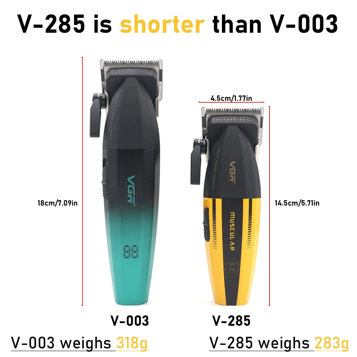 VGR V-285 Professional Hair Clipper – 9000RPM, LED Display, DLC & Ceramic Blade