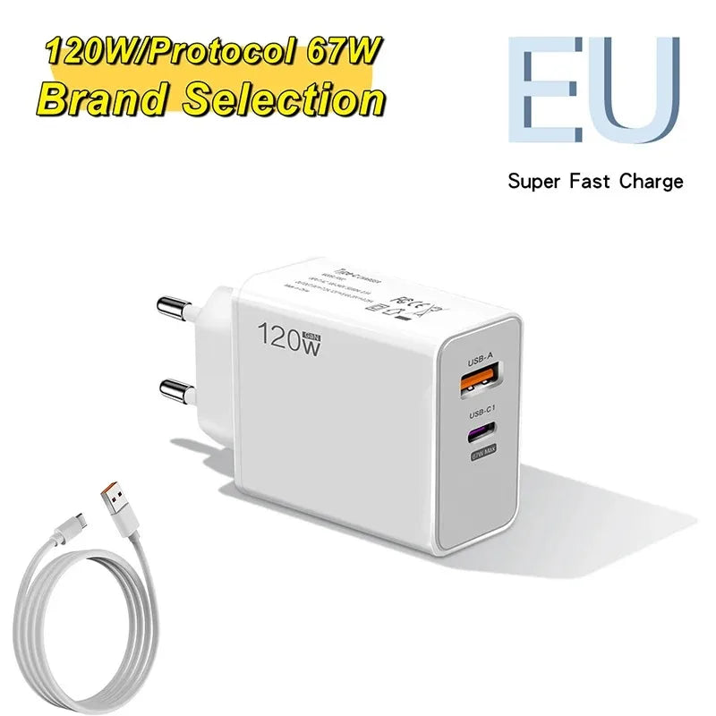 PD 120W Type C USB Fast Charge Phone Data Cable Mobile Phone Power Adapter For iPhone Xiaomi Huawei Samsung Wall