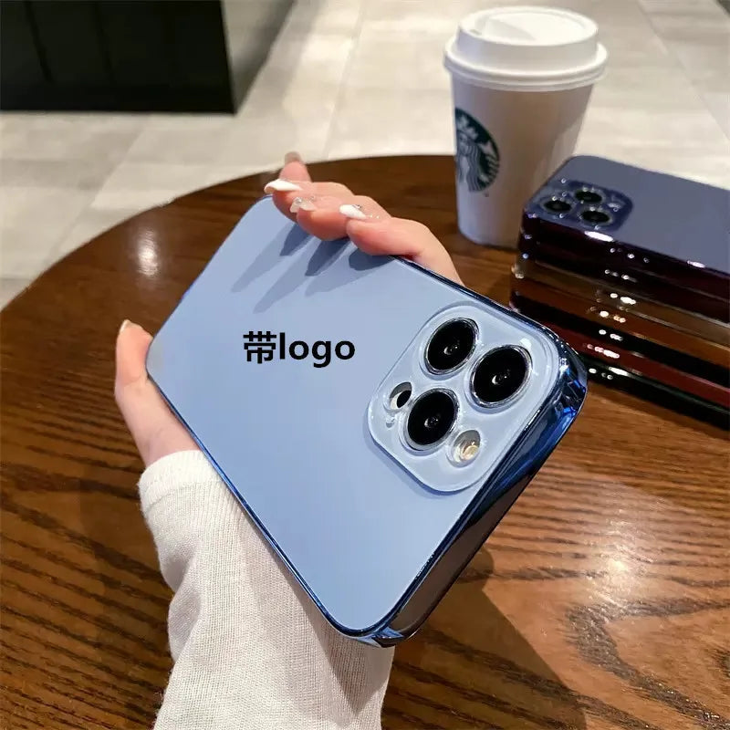 Original High Quality Plating Transparent Phone Case For IPhone 16 15 14 13 12 11 Pro Max Plus Lens Film Protection Back