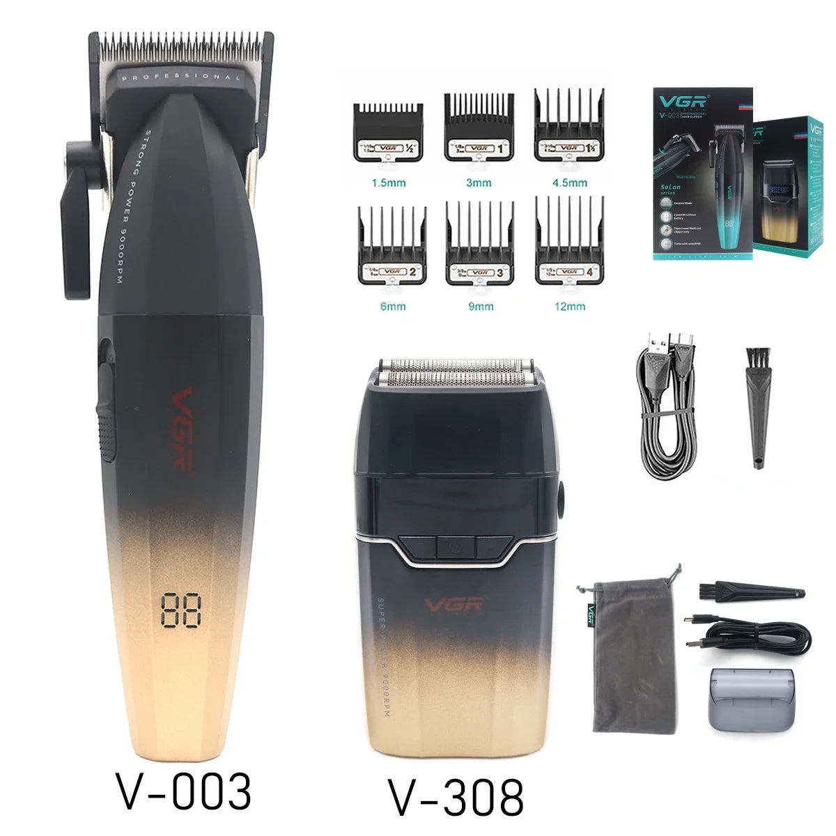 VGR Professional Hair Clipper Kit – DLC Blade, Full Metal Body, LED Display