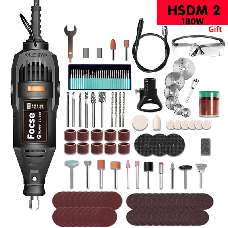 180W Mini Electric Drill Engraver – Variable Speed Rotary Tool with Accessories