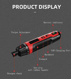 6-Speed Torque Cordless Electric Screwdriver Rechargeable 2000mAh Mini Drill 3.6V Power Tools Set Household Maintenance Repair