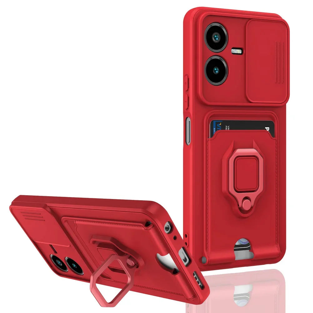 Sliding Camera Protection Case for VIVO Y36 Y27 Y17S Y22S Y35 Y16 Y72 Y53S Y20I Y12S Vehicle Magnetic Bracket Card Wallet Shell