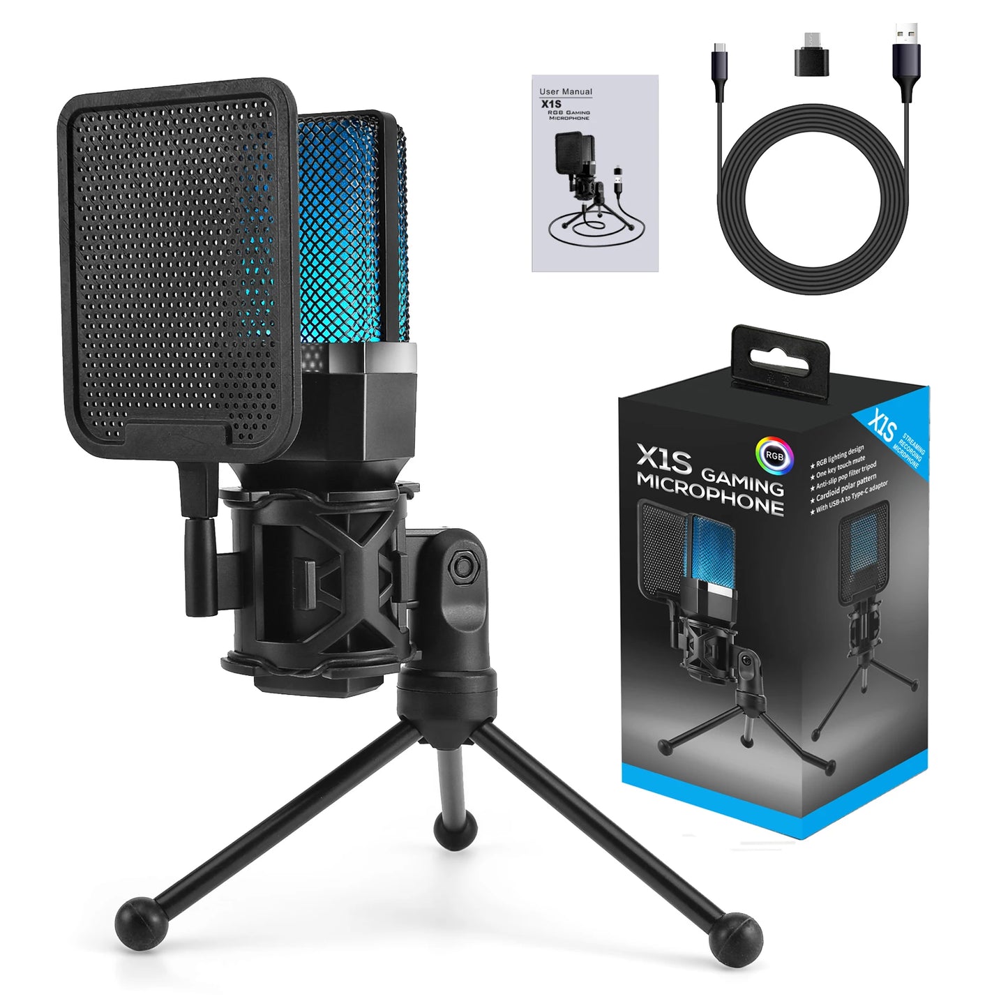 RGB Gaming Condenser Microphone – USB Studio Mic for Streaming, Podcast & PC