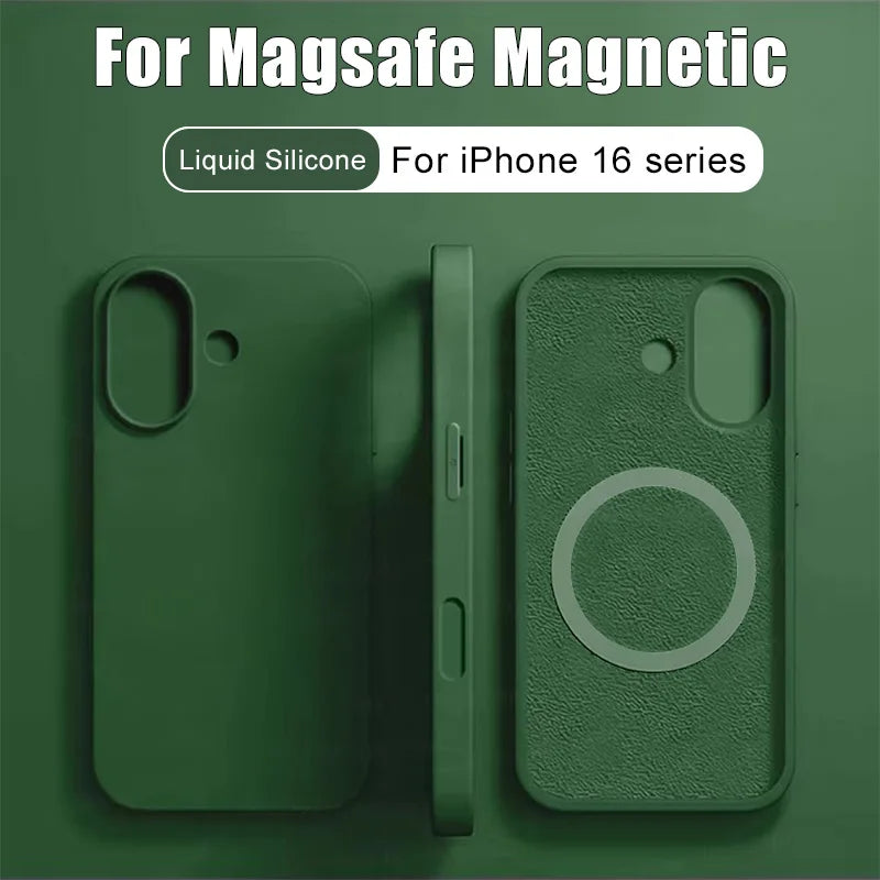 For Apple iPhone 16 15 14 13 Pro Max Plus For Magsafe Luxury Magnetic Liquid Silicone Case Shockproof Wireless Charge Soft