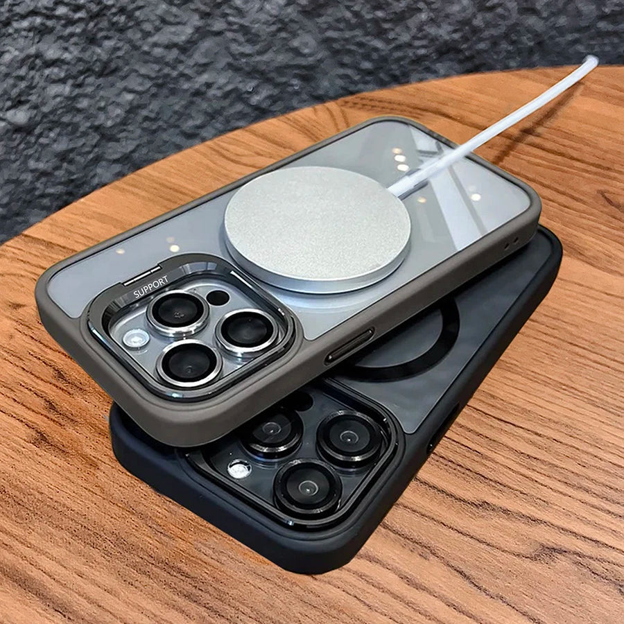 Luxury Magnetic Shockproof Phone For iPhone 17 15 16 14 13 12 11 Pro Max For Magsafe Funda Stand Glass Lens Cover