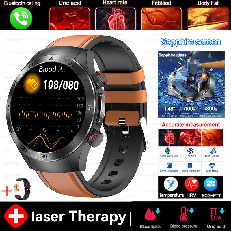 2025 New Non-Invasive Laser Treatment Three High Smart Watch Sapphire screen Blood fat Uric Acid ECG Health Diagnosis