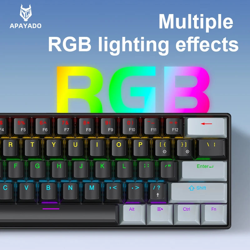 61 Key Mechanical Keyboard Wired, APAYADO K61 RGB 60% Portable Mini Keyboard
