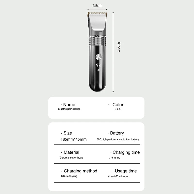 Professional Electric Hair Clipper – Waterproof, LED Display, USB Charging Set
