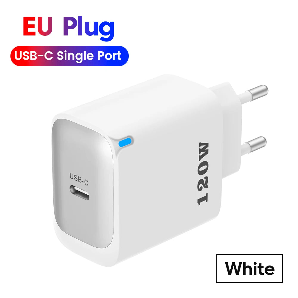 120W PD Fast Charger Type C Quick  3.0 USB C For iPhone 15 16 Samsung Xiaomi 0.25m USB C to C Short Cable