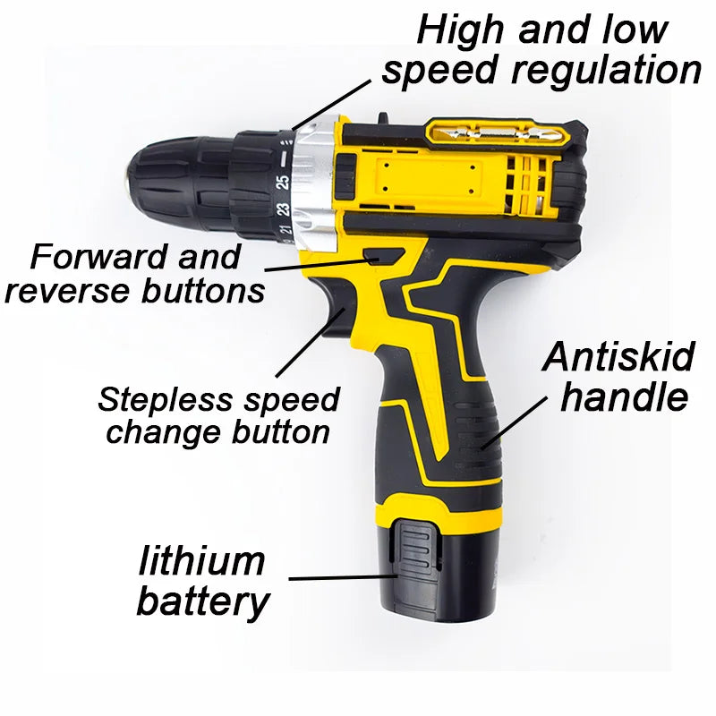 Lithium Electric Drill & Screwdriver Set with Accessory Box