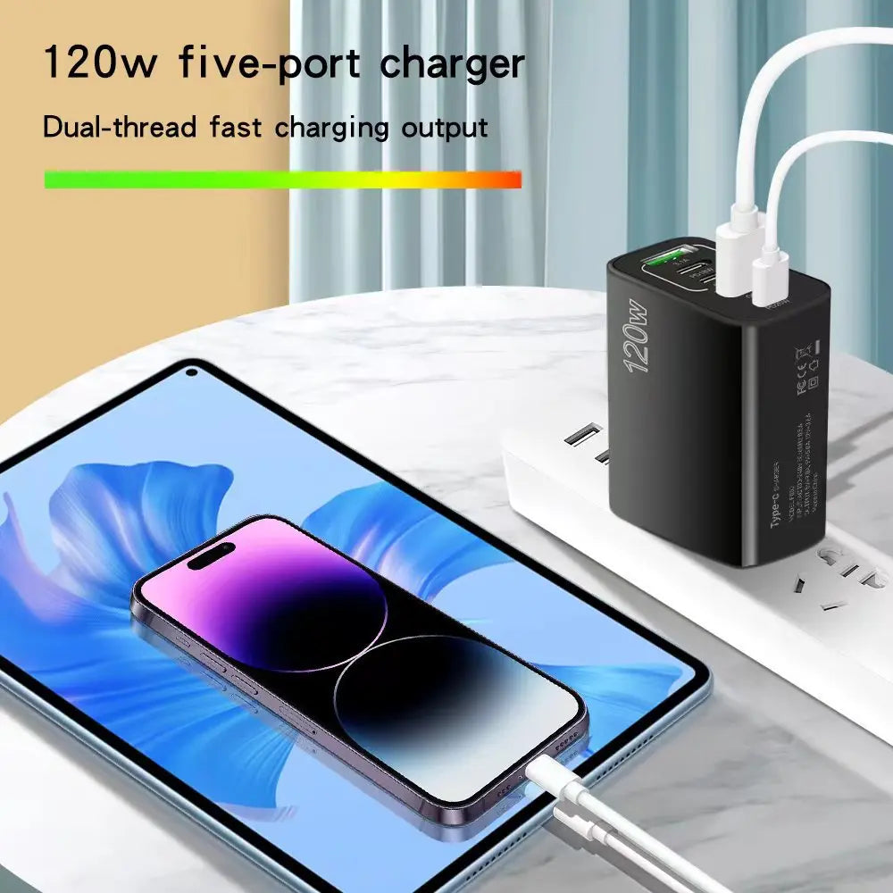 PD 5 Port USB Charger Fast Charging QC3.0 USB C Type C Mobile Phone  For iPhone Huawei Samsung Xiaomi ipad Quick