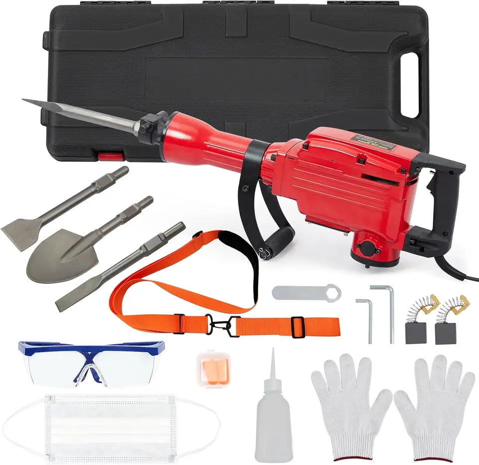 2200W Electric Demolition Jack Hammer Set – 4-Piece with Chisels & Tool Box