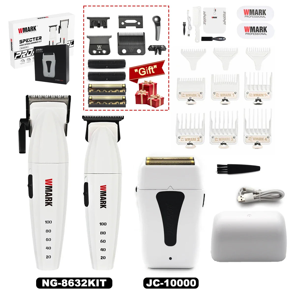 WMARK NG8632KIT & JUCAI JC10000 Professional Hair Clipper Set – DLC Blade, 10000RPM