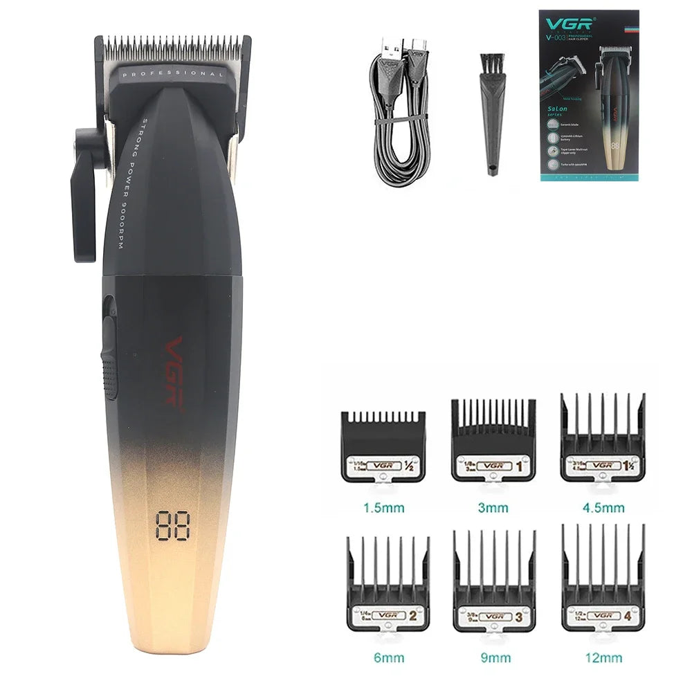 VGR Professional Hair Clipper Kit – DLC Blade, Full Metal Body, LED Display